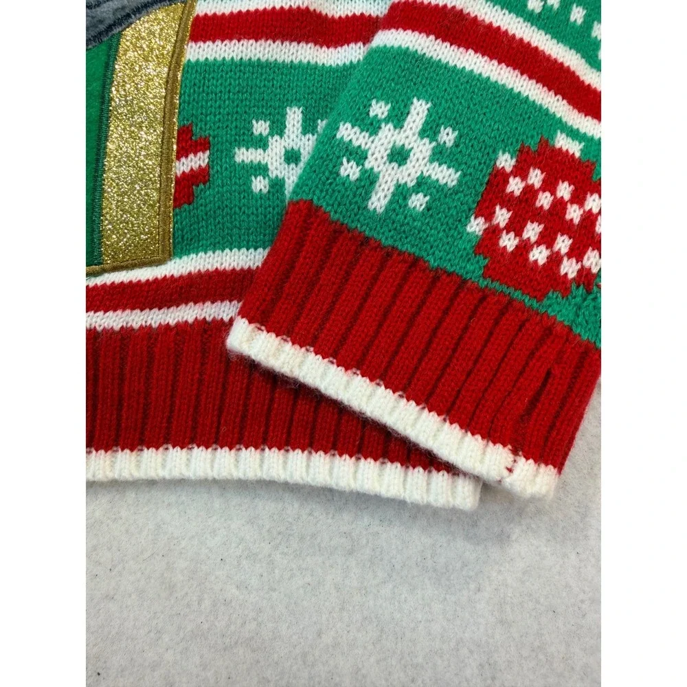 33 Degrees Mens French Bulldog Ugly Christmas Sweater Red Green Fair Isle Size M